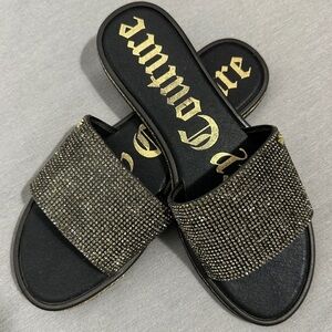 Juicy Couture size 10 black rhinestone slides, sandals, sparkle, party, summer